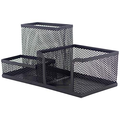 Porta Caneta Lápis para Escritório em Metal - 03 Nichos - Preto
