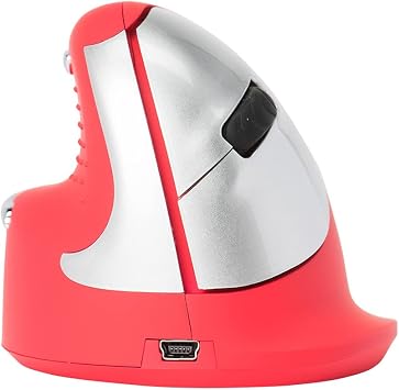 ماوس R-Go HE Sport Vertical Ergonomic، بلوتوث، لليد اليسرى، مع برنامج Break، قابل لإعادة الشحن، دقة DPI 800/1200/1600/2400، متوافق مع Windows/MacOS - أحمر