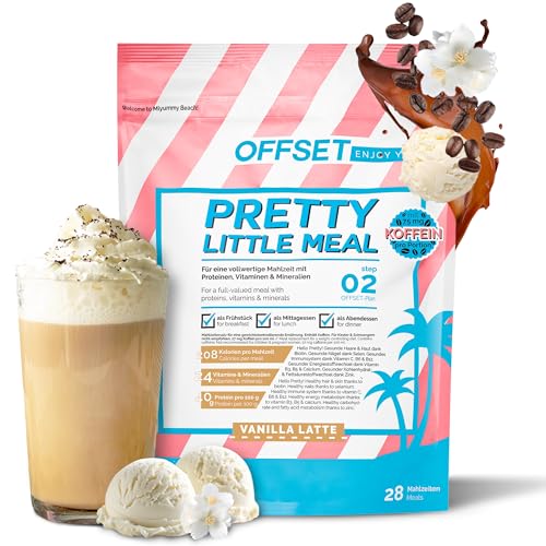 OFFSET Nutrition Abnehm Shake Vanilla Latte [nur 208 KCAL pro Shake] - mit Koffein - 28 Portionen | Mahlzeitersatz | Diät Shake mit 24 Vitaminen & Mineralien | Glutenfreie Trinkmahlzeit