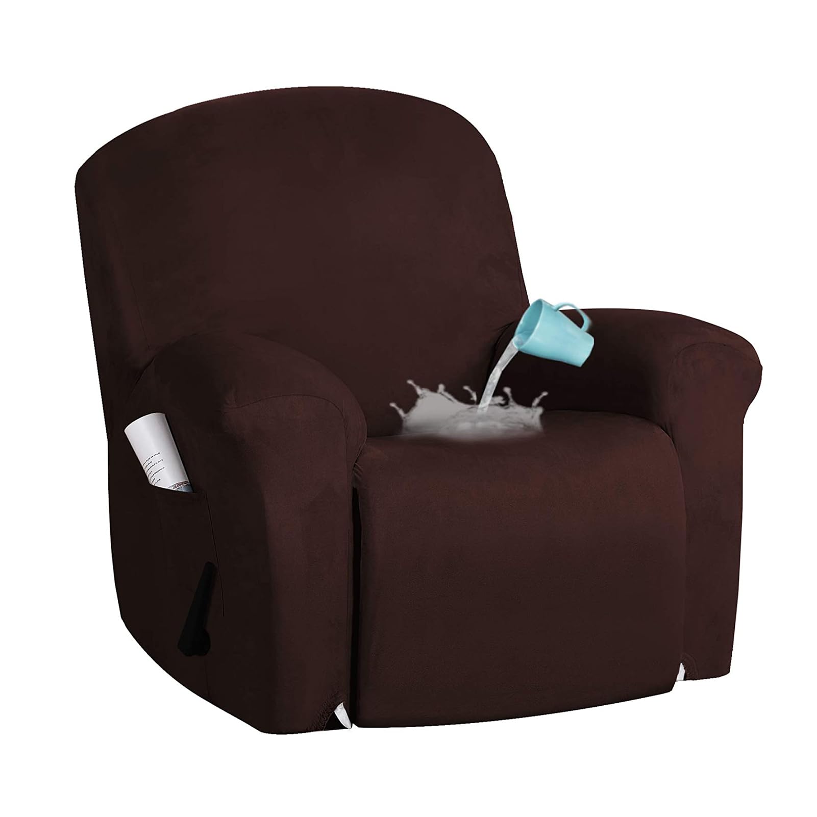 Copripoltrona Elasticizzato Reclinabile con Tasca Laterale, Copripoltrona Relax Reclinabile Impermeabile 1 Posto, per Sedia Massaggiante Elettrica (Marrone Scuro,Disegno Completo)