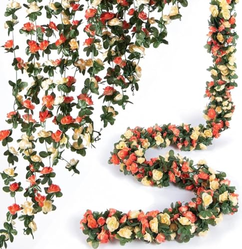 VRB Dec 2 Pcs Artificial Flowers Vine Silk Roses Garland Fake (6 ft Long) Flowers Silk Roses Garland for Wedding Decorations Diwali/Ganpati/Christmas Garden Wall Valentine (Multi Rose Garland)