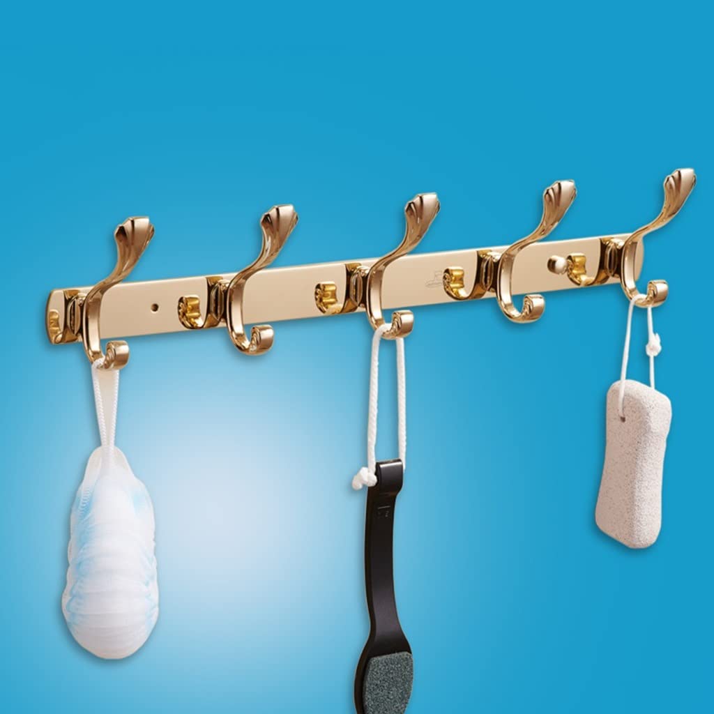 Kleiderhaken, Edelstahl-Kleiderhaken, Wandgarderobe, Wandhaken for Mantel, Handtuchtaschen, Eingangsbereich, Badezimmer Badezimmer (Color : Gold, Size : 5 Hooks)