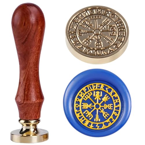 Vegvisir Viking Compass Rune Spell Sealing Wax Stamps Norse Runes 25mm/1'' Vintage Original Seal Stamp Head with Wooden Hilt