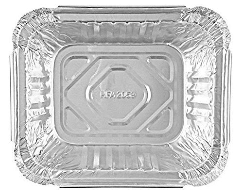 PACTOGO 1 lb. Oblong Deep Aluminum Foil Take-Out Pan with Board Lid Disposable Containers 5.56" x 4.56" x 1.62" (Pack of 25 Sets) - Thumbnail 6