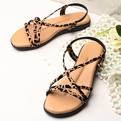 Image of Centrino Women's Sandals | Trendy Stylish Slip-On Open Toe Sandals for Ladies | Animal Print Cross Strap Comfortable Casual Flip-Flop Sandals | Lightweight and Durable Fashion Footwear(9328)