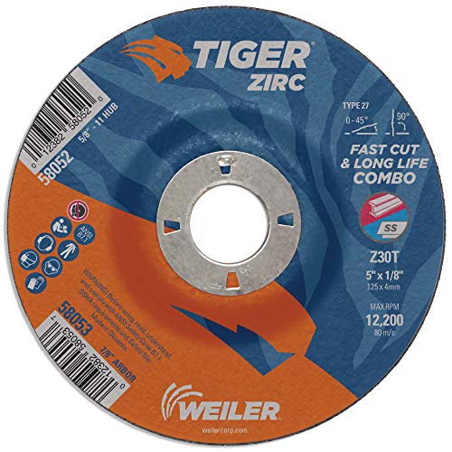Weiler 58053 5" x 1/8" Tiger Zirc Type 27 Cut and Grind Combo Wheel, Z30T, 7/8" A.H. (Pack of 25)