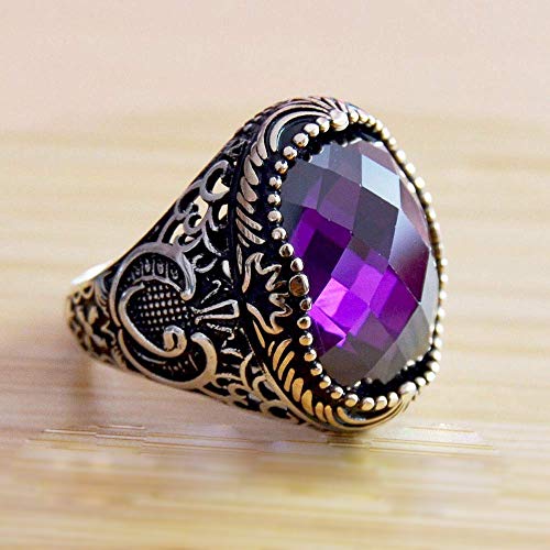 Mens huge ring, silver men ring, men ring, amethyst ring, gift for him, 925 sterling silver, two tone ring, statement ring, mens anniversary ring, spiritual ring, mens signet ring, gemstone ring