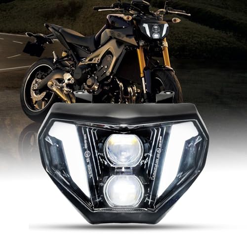 bamotoop LED Motorrad Scheinwerfer E-geprüft 60W IP67 Wasserdichte Mit Fern- und Abblendlicht Tagfahrlicht Motorrad LED Scheinwerfer für YAMAHA MT 09 2014-2016 für YAMAHA FZ 09 2015-2016