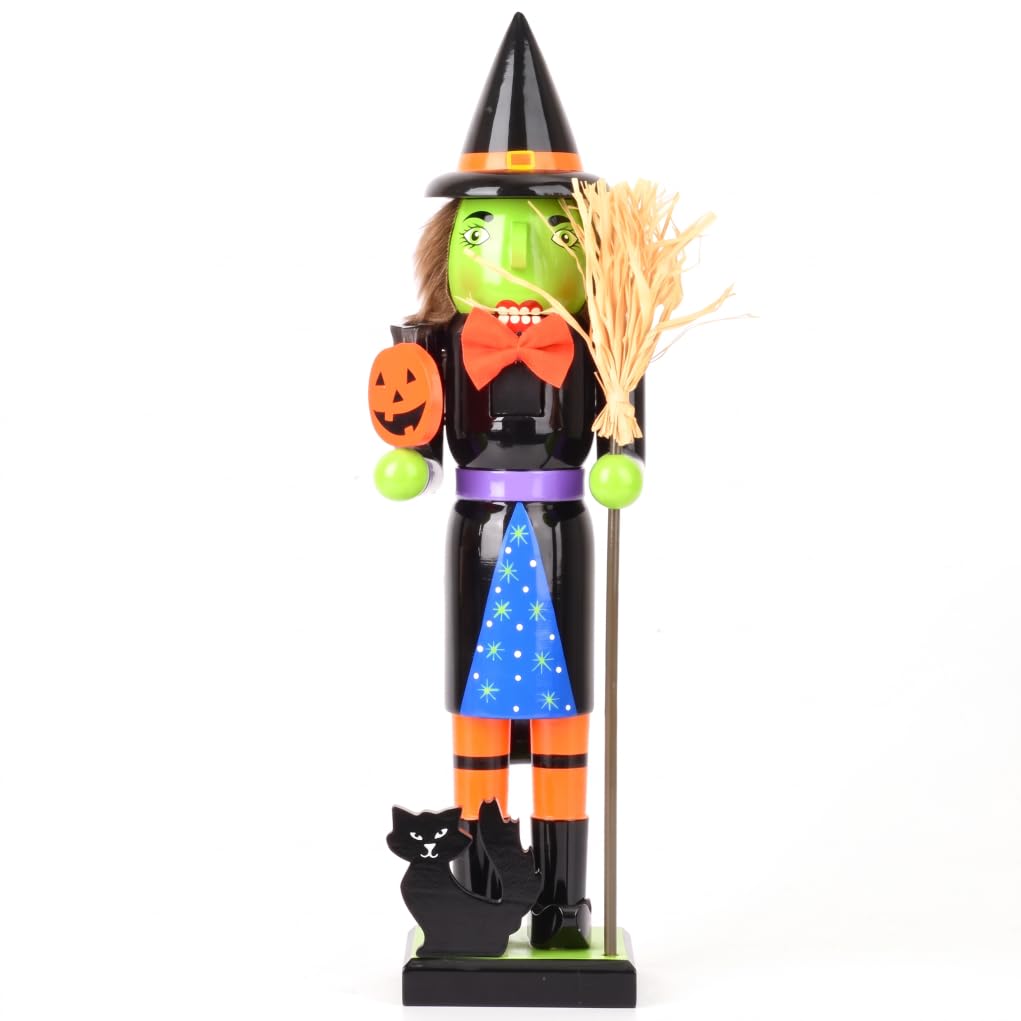 Imooreshine Halloween Nutcracker, Wood Witch Figure, Green, 15in
