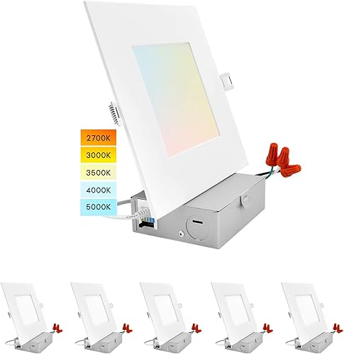 SUYOOULIN Paquete de 6 luces LED empotrables regulables ultrafinas de 6 pulgadas con caja de conexiones, panel LED de luces de techo
