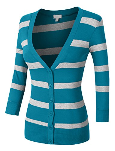 RubyK Womens Lightweight 3/4 Sleeve Deep V Neck Cardigan