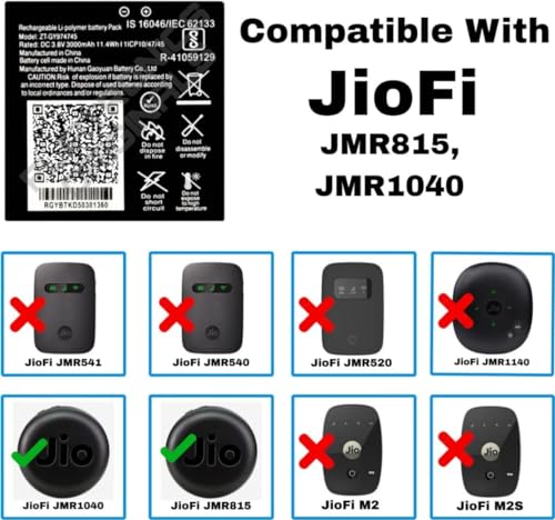 Image of ZT-GY974745 Battery for Jio WiFi Dongle JMR815 JMR1040 Wireless Router Battery with 6 Month Warranty**** (P92)