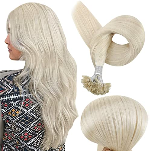Full Shine U Tip Hair Extensions Keratin Human Hair 14 Inch Nail Tip Hair Extensions Color 1000 White Blonde Fusion Tip Remy Hair 50 Strands 40 Gram Pre Bonded Hair Extensions