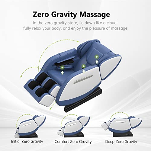 Foelro 2022 Full Body Massage Chair, Zero Gravity Shiatsu Recliner With Air Bags, Back Heater, Foot Roller And Bluetooth Speaker, Blue #TOP1