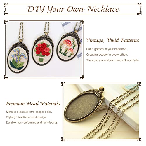 Image of ZOCONE 3 Packs Embroidery Necklace Kit, Embroidery Pendant Kits Mini Cross Stitch Kit with Hoop, Necklace, Pendant, Beads, Stamped Pattern Cloth, Instructions, etc., Embroidery Kits for Adults
