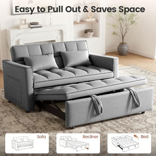 Sleeper Sofa Bed with Adjustable Backrest & Side Pockets, Gray | Adjustable Backrest & Side Pockets,Pull Out Sofa,Comfortable Fabric