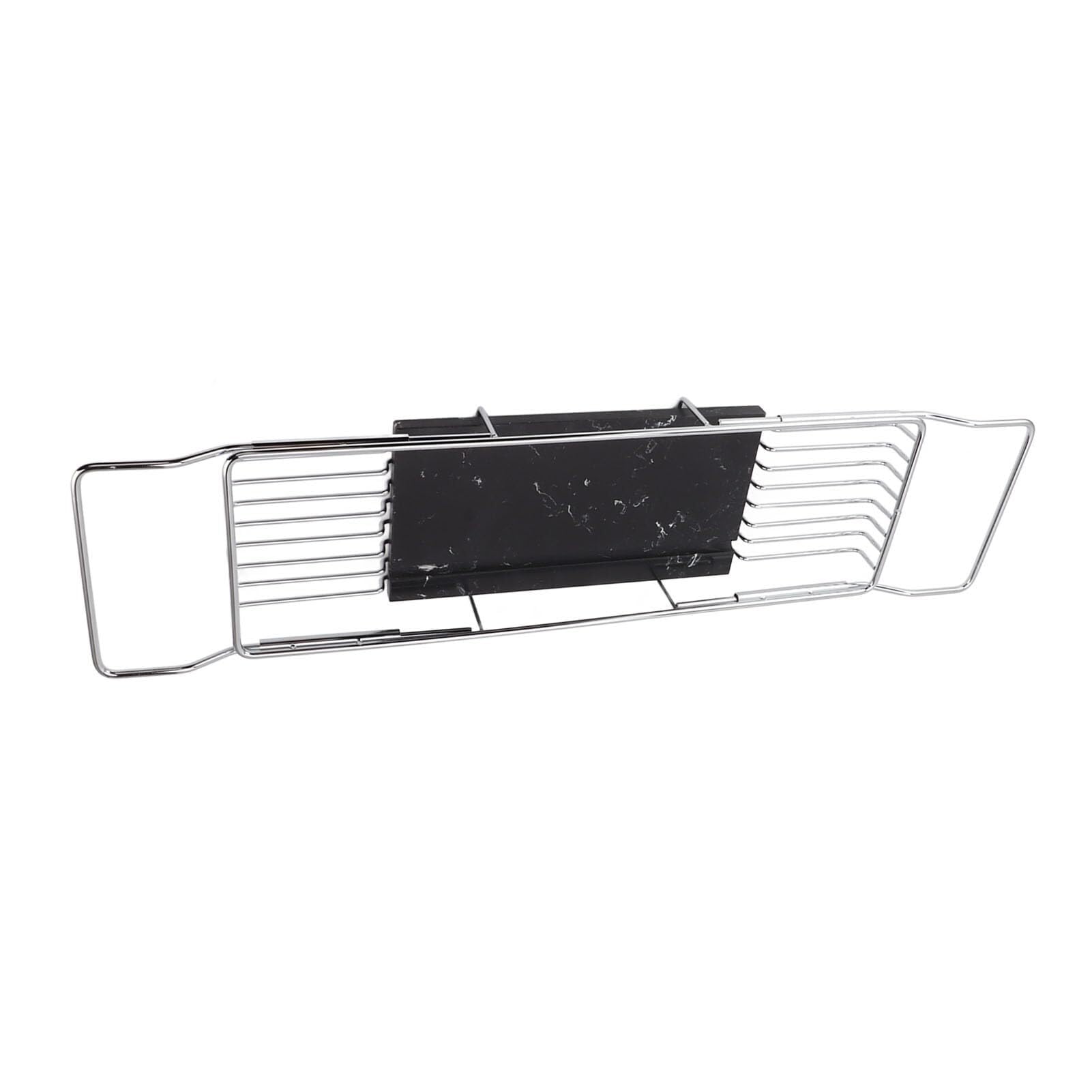 Elegante bandeja para bañera, moderno estante de metal para artículos esenciales de spa, champú y accesorios de baño, organizador que ahorra espacio en plata/negro, ideal para decoración de baño de