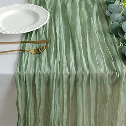Uwilowe 13Ft Sage Green Table Runner, Boho Gauze Cheese Cloth Table Runner Rustic Sheer Runner 160inch Long for Wedding Bridal Baby Shower Birthday Party Cake Table Decorations Cover