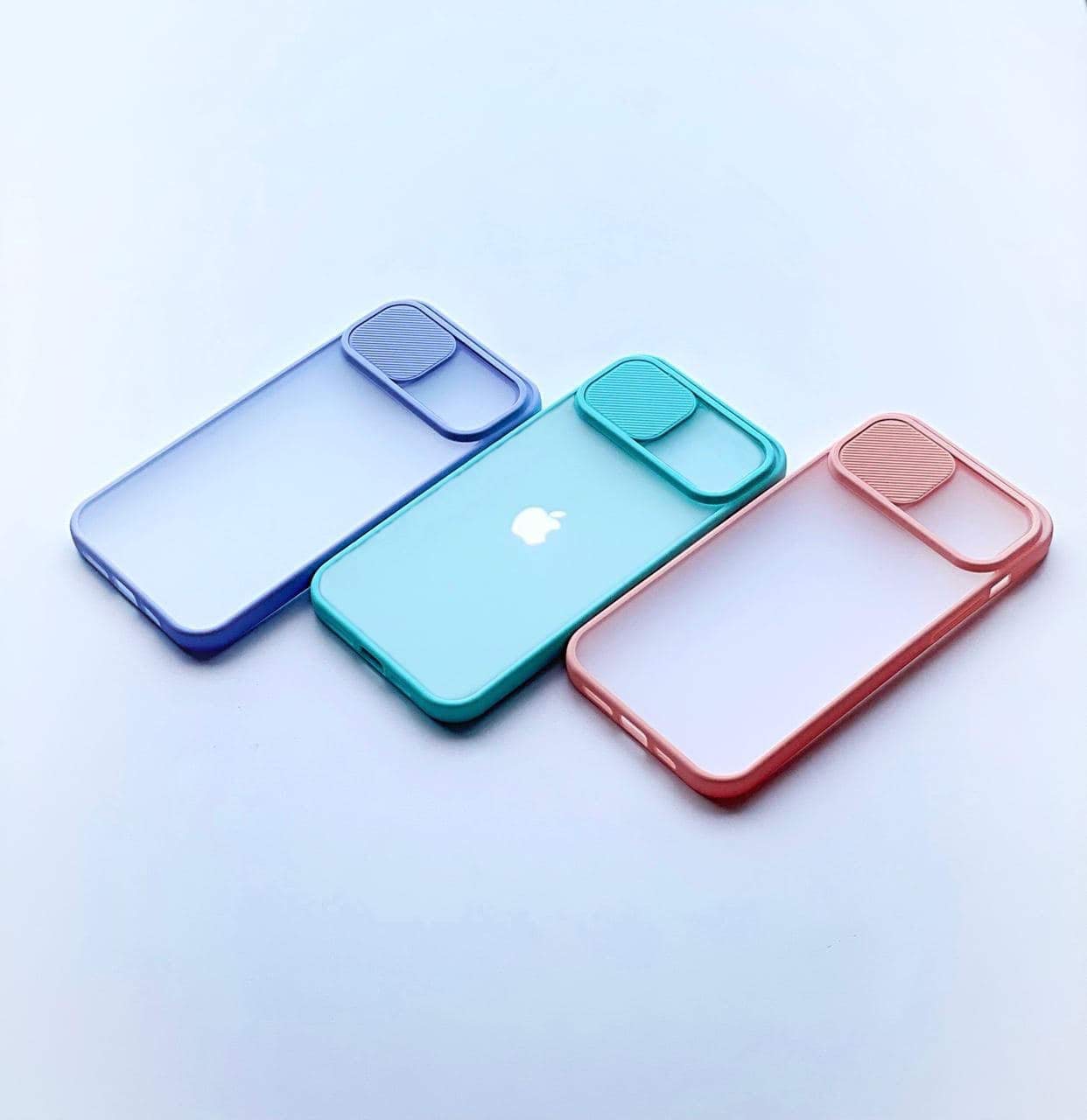 EZ IPhone 12 case, IPhone 12 pro case, Pink, shockproof, frosted, matte, soft touch, silicone TPU with slide camera lens protection