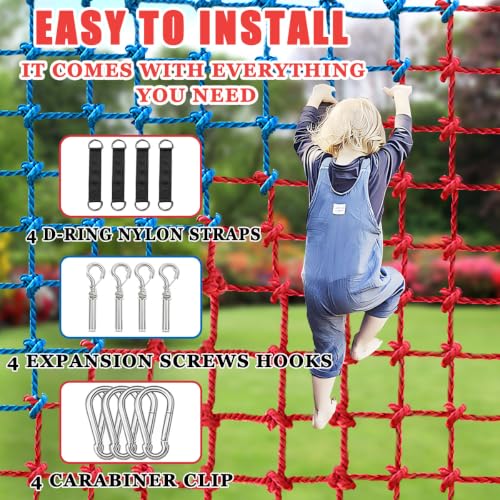 Image of Climbing Cargo Net, Polyester Playground Climbing Net, Heavy Duty Large Military Climbing Net for Kids Outdoor, Kids Safety Protection Net, Rope Ladder, Jungle Gyms, Swingset, Treehouse