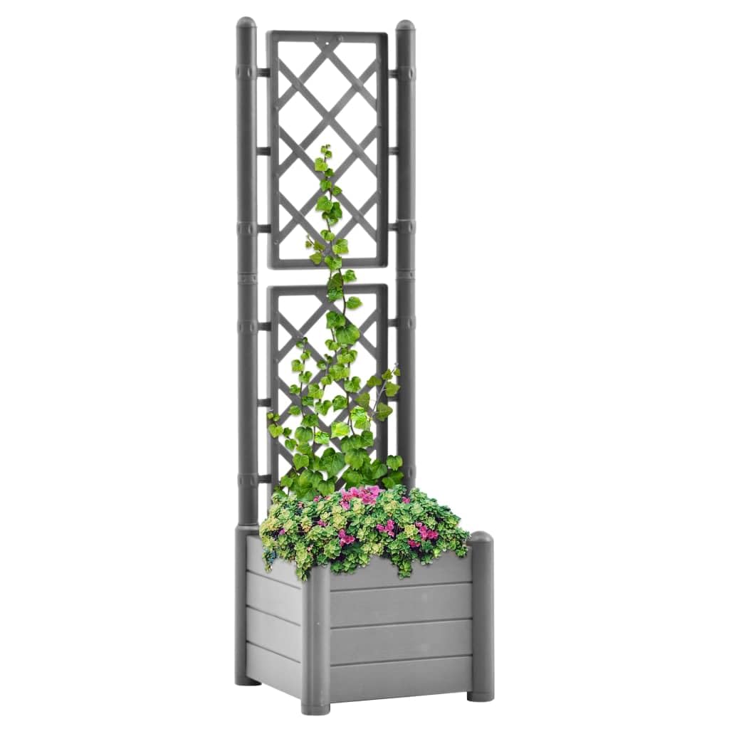 Gartenregal Kräuterbeet Pflanztisch Balkonschrank Pflanzkübel mit Spalier 43x43x142 cm PP Steingrün Robuste und dekorative Gartengestaltung für vielseitige Anwendungen
