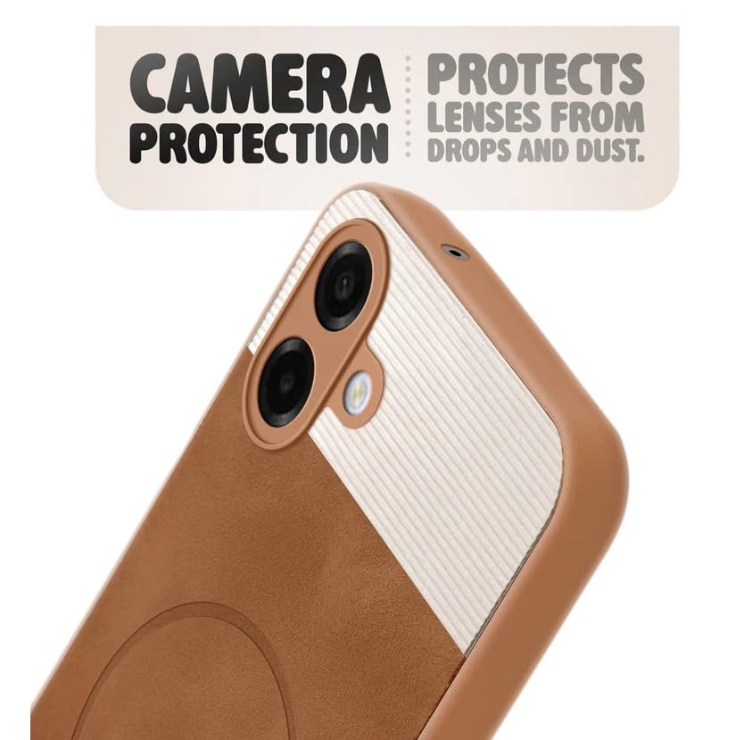 Image of Bintage CASE Dual-Leather Mac Safe Design Phone Case| Soft Touch Finish | Full Camera Protectection Back Cover Compatible for Samsung M07 / F07 / A07 LTE - White & Nut Brown