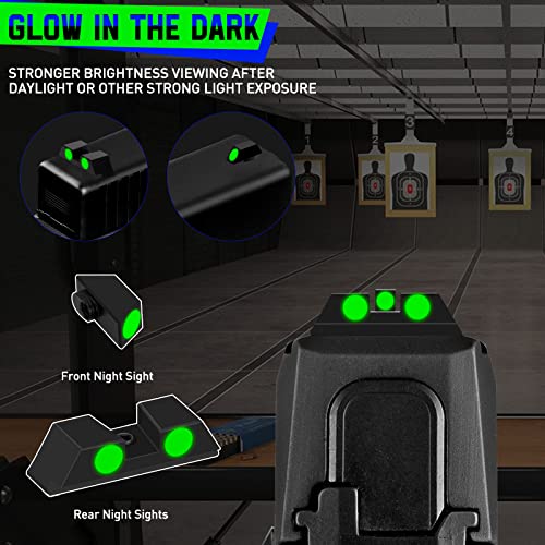 Glow Night Sights in The Dark Aluminum Alloy Sights 3-Dot Front and Rear Handgun Sights Glock Sights for Glock 17, 17L, 19, 22, 23, 24, 26, 27, 33, 34, 35, 38 and 39, NO TRITIUM - with Assembly Tool