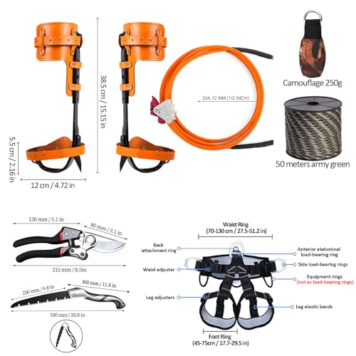 Image of Tree Climbing Gear, Tree Climbing Spikes, Tree Climbing Gear with Adjustable Climbing Straps and Steel Core Flip Line, Rock Climbing Kit with Triple Lock Lanyard Adjuster