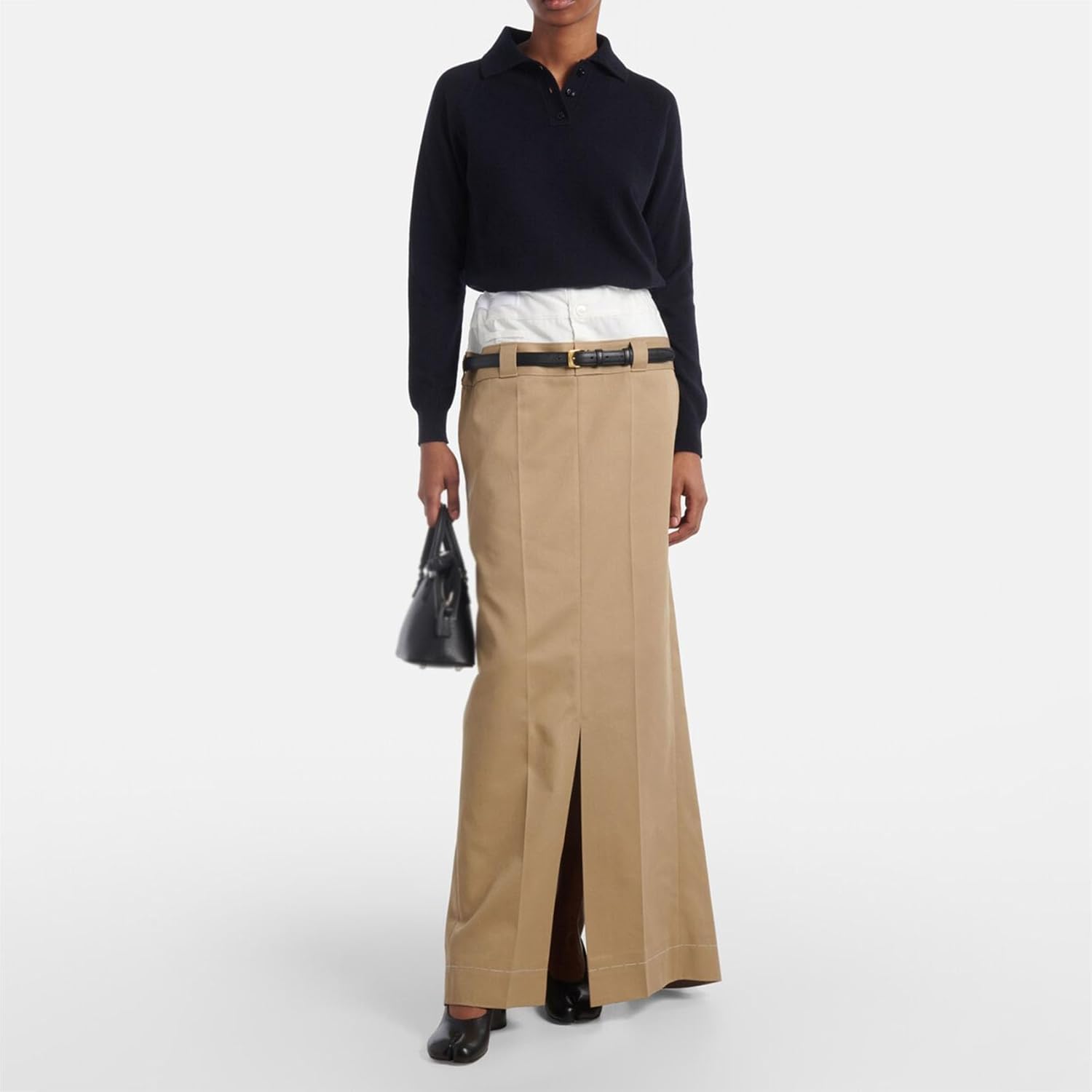 KOKOMOMO Black Split Toe Slingback Heels for Women Japanese Tabi Shoes Cylindrical Block Heels Pumps Chunky Heel Office Wedding Party Dress Shoes - Image 2