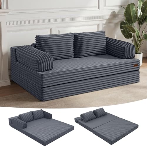 Recopilación de Venta de Sofa Cama los 10 mejores. 49 MeMoreCool - Sofá Cama Convertible Plegable, Tamaño Queen, Con Almohadas, Futón Plegable Para Recámara, Sala De Estar, Espacio Pequeño, Color Gris Pana