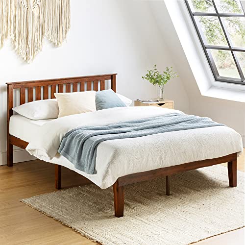 Mellow Marley 14 Inch Solid Wood Platform Bed with Paneled Headboard, Espresso, Full