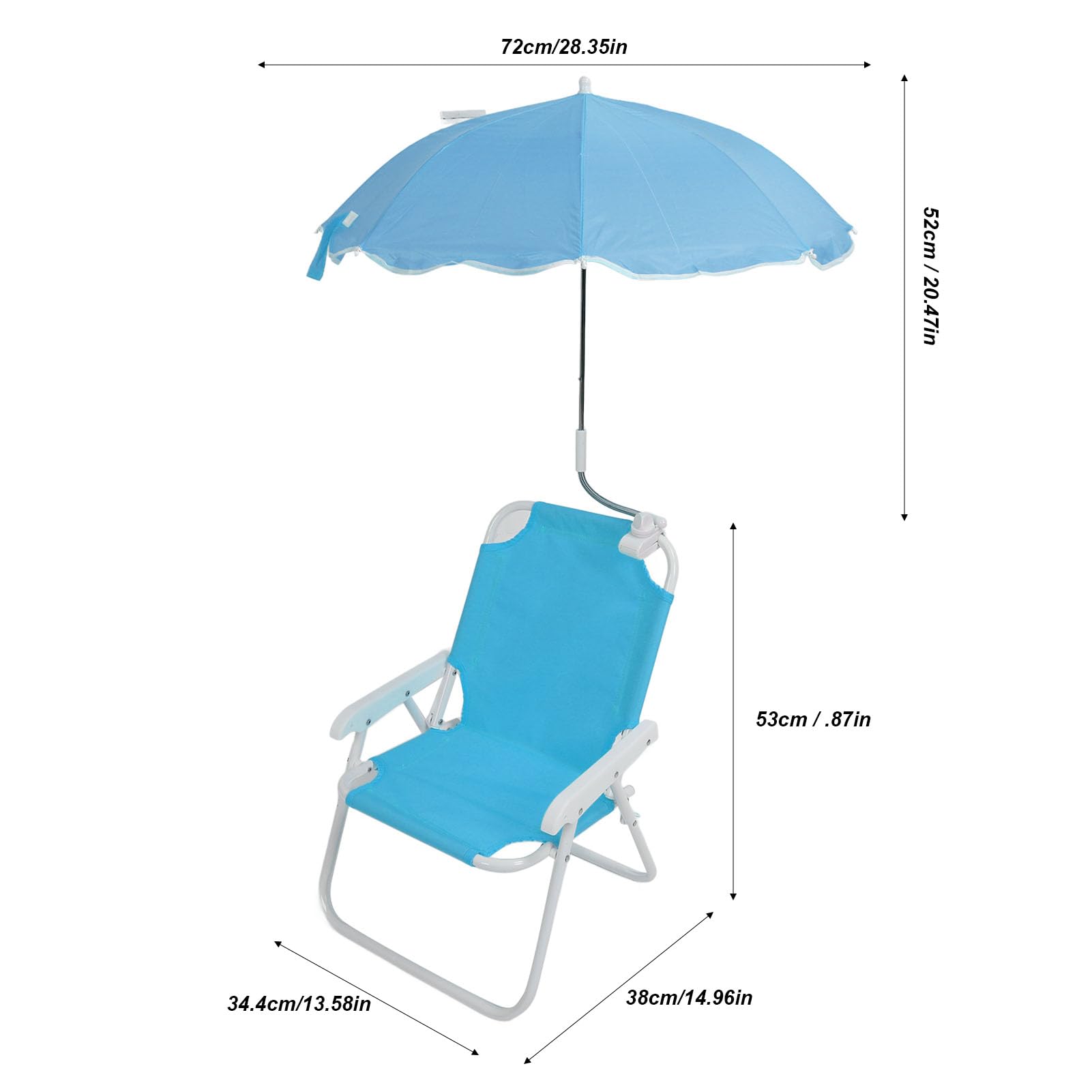 Pilipane Kinder Klappstuhl mit Sonnenschirm, Tragbare Campingstühle, Maximale Tragfähigkeit 50 kg, Faltbares Design Strandstuhl für Picknicks Camping und Urlaubsfeiern (Blau)