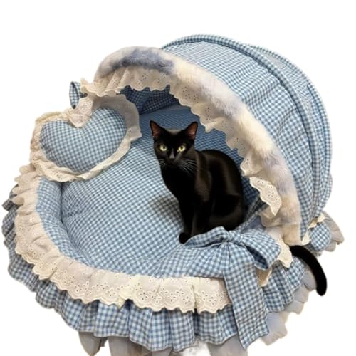 Fiozweaかわいいジャカード織りペットハウス、子猫用ゆりかご、花びらベッド、秋冬に暖かさをキープ、肌に優しい、ロリータプリンセススタイル、純綿子犬用ベッド (68*53*42cm,E)