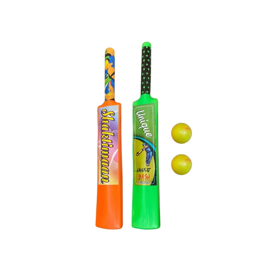 Vidhyapati 2 Bat-Ball Cricket Kit Combo for Kids | Cricket Kit for Kids | Boys & Girls Plastic Material | Colour - Orange & Green | (Pack of 2 Bats) | Age 3+-image-30