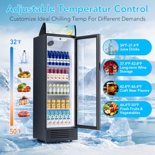 Image of Electactic 9.1 Cu.Ft Commercial Refrigerators, Display Refrigerator with Double-Tempered Glass Door, Commercial Display Fridge with 4 Adjustable Shelves & LED Light, for Shops, Restaurants, Bars