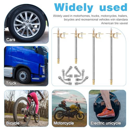 Image of SynHHergyx 10 Pcs Valve Stem Extension, 7 inch /12 inch Stainless Steel Braided Tire Valve Extender Flexible 45 /90 / 135 Degree Brass Valve Stem Kit for Car Truck Motorhome RV Trailer Vehicle