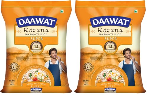 Image of Daawat Rozana Super Basmati Rice 1Kg| For Everyday Consumption| Cooked Grain Upto 13mm*| Naturally Aged (Pack of 2)