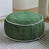 weruisi Inflatable Pouf Ottoman, 21x10 Inches Stuffed Chenille Ottoman with Inflatable PVC Liner, Foot Rest with Portable Handle, Round Floor Pillow for Living Room, Bedroom, Kids Room