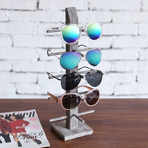 Mygift 5-Pair Whitewashed Barnwood Sunglasses Display Stand, Tabletop Retail Eyewear Storage Jewelry Rack #TOP3
