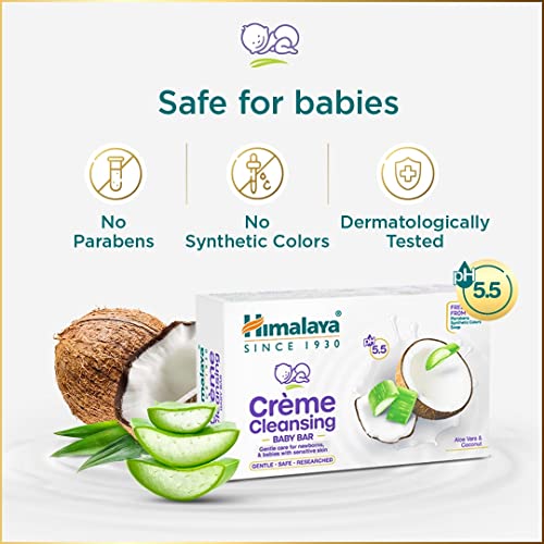 Image of Himalaya Creme Cleansing Baby Bar 125G| pH 5.5|with Coconut milk Protein and Aloe vera|Soap Free|Dermatologically tested |For New borns|For Baby's sensitive skin| No Parabens|No Synthetic Colors