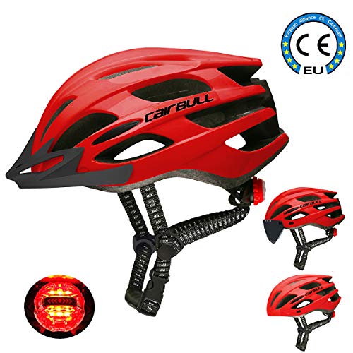 Cairbull Hommes/Femmes Casque de Cyclisme Adult Mountain Road Casque de vélo 55-61cm Casques VTT et VTC Equipé de lumière LED/Lunettes de Soleil Visor/Brim