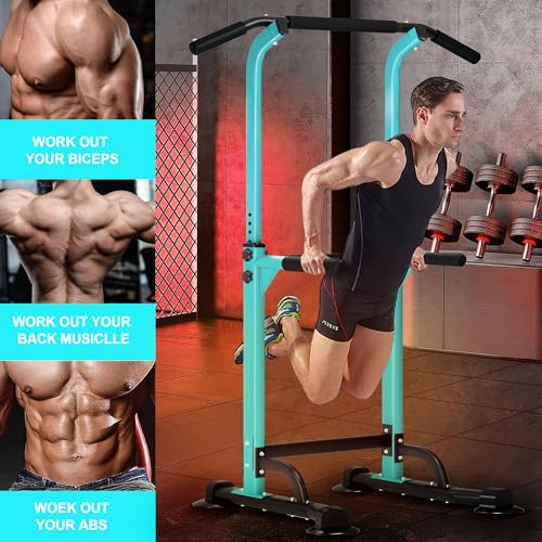 Image of DlandHome Power Tower Pull Up Dip Station Multi-Function Fitness Equipment for Strength Training Adjustable Height Dip Stand for Home Gym