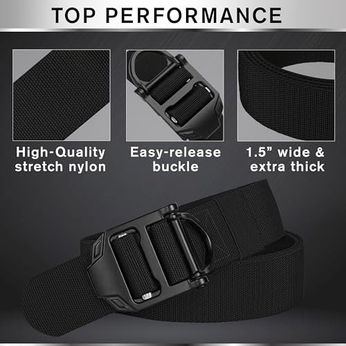 TECEUM Tactical Belt – Black B4 S – Heavy-Duty Military, Work, Hiking,Rigger, Utility, EDC Men’s Belts – Quick-Release – Nylon Web4