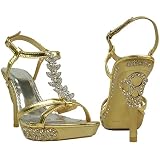 Generation Y Women's High Heels Platform Dress Sandals Angel Wing Rhinestones T Strap Gold SZ 5