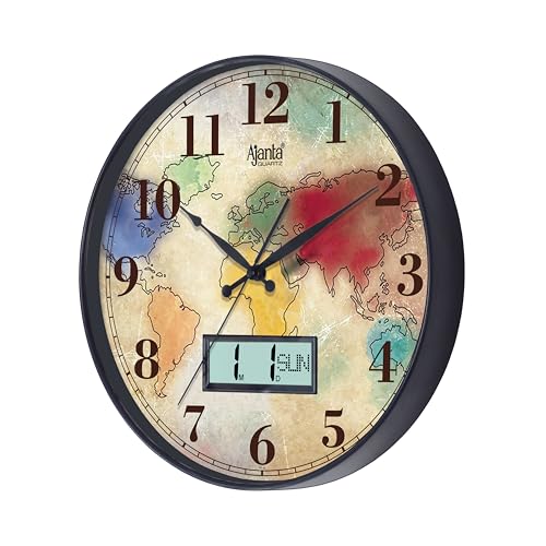 Image of Ajanta 6097 Large Wall Clock (13.8 Inch / 350mm) - Silent Sweep Non-Ticking Movement - Stylish Black Home Decor Clock