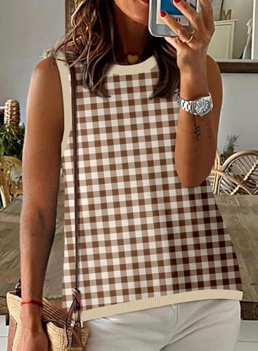 Image of Dokotoo Womens Summer Tops 2026 Casual Striped Color Block High Neck Tank Top Loose Knit High Low Sleeveless Shirts Blouses