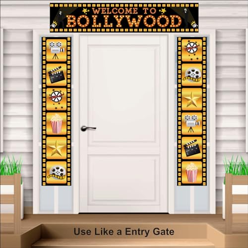 Image of Welcome to Bollywood Movie Night Poster | Bollywood Backdrop for Movie Party Decorations (Pack of 3, Multi Color, Size: 5x1 Feet)