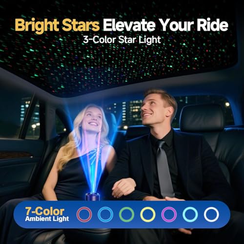 Image of Smart Car Air Freshener with Star Light & 150ml Diffusers Oil Refills, Auto On /Off Aroma Diffuser, 3 Adjustable Modes Rechargeable Aromatizante para Carro - Car Diffuser（Mahogany Teakwood*3）