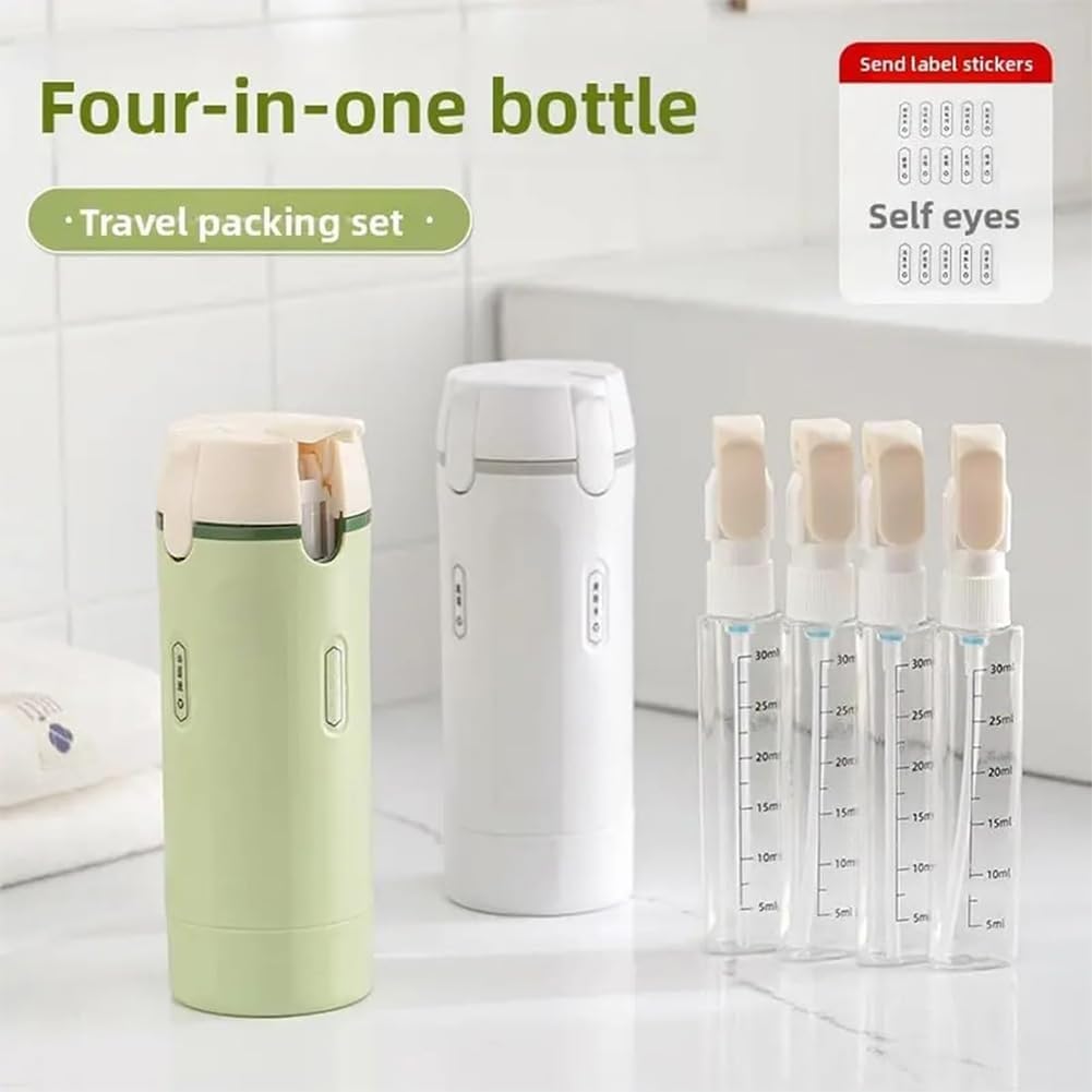 Dispenser da viaggio 4 in 1, con scala ed etichetta, dispenser portatile a prova di perdite, ricaricabile, per shampoo, articoli da toeletta per voli, borsa da palestra, weekend fuori casa, 2 pezzi