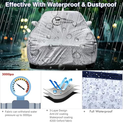 Image of Waterproof Car Body Cover for Jeep Compass with Mirror and Antenna Pocket and Soft Cotton Lining (4 Side Elastic Triple Stitched & Metallic Silver with Black Piping Style)